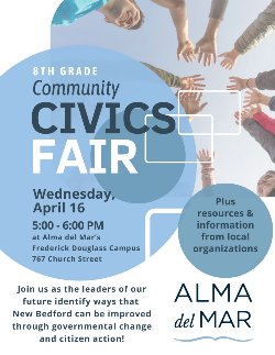 8th Grade Community Civics Fair on Wednesday April 16 from 5-6 pm